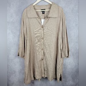 Maggie Barnes Shirt Womens 3X 26-38W Beige Linen Blend Jacket Shacket Breathable